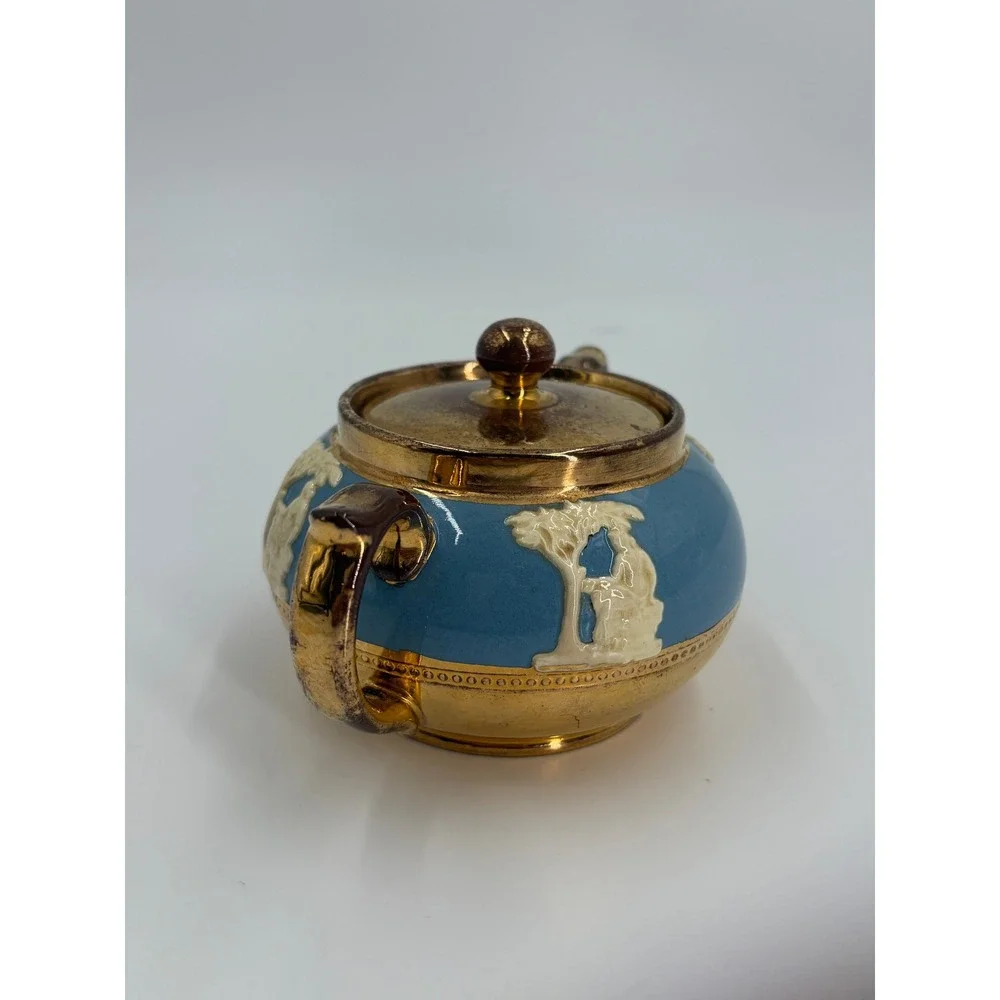 Vintage Gibson Staffordshire England Blue‎ Gold Lidded Sugar Bowl
